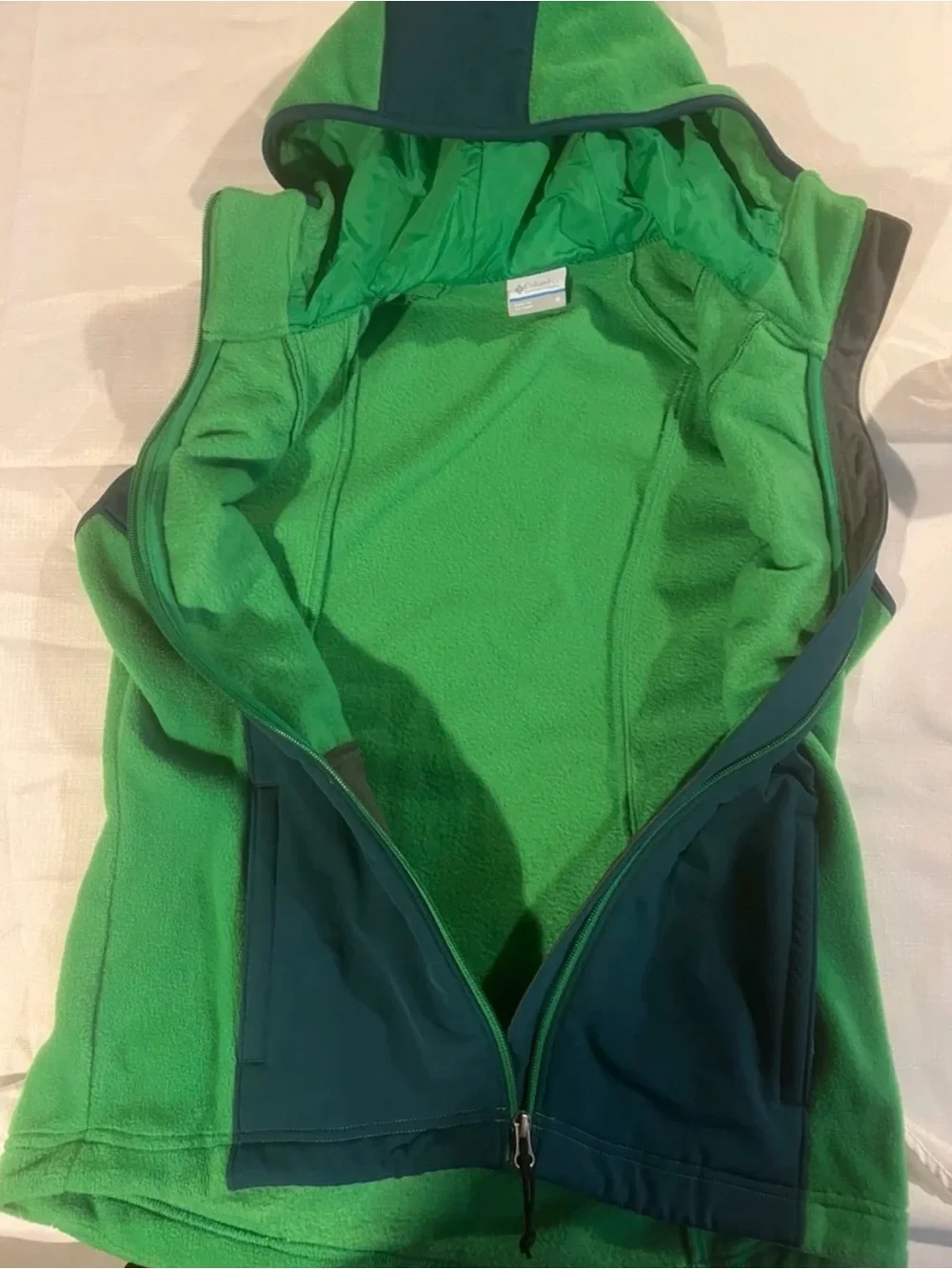 Columbia Fleece Vest Green Outdoor Zip Up Pockets Men’s Size:Medium